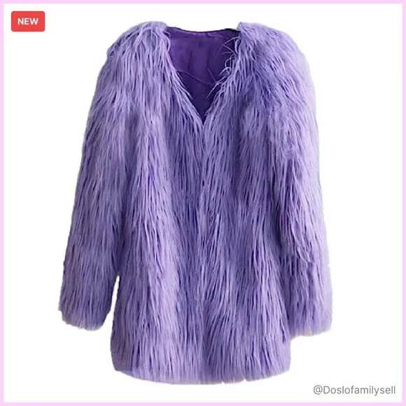 Faux Fur Coat Long Sleeve Fluffy Shaggy Jacket Women's Winter Outerwear Chic - Picture 2 of 4